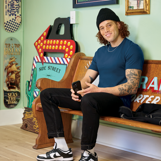 man modeling district tshirt